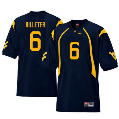 Men's West Virginia Mountaineers NCAA #6 Will Billeter Navy Authentic Nike Retro Stitched College Football Jersey ZA15U23XF